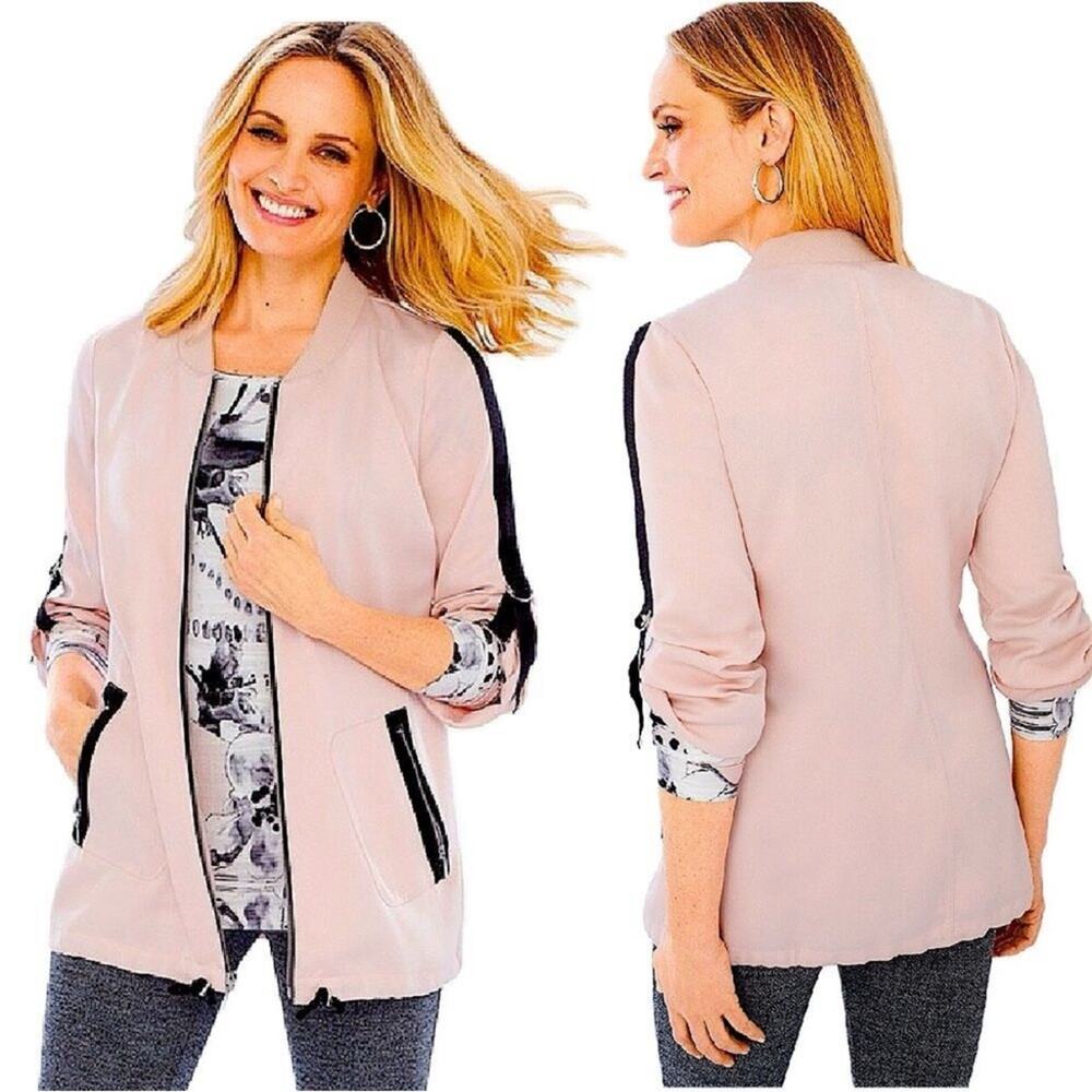 Zenergy Chico’s | Oversized Bomber Jacket Full Zip Pockets Paris Pink Medium - Picture 2 of 10
